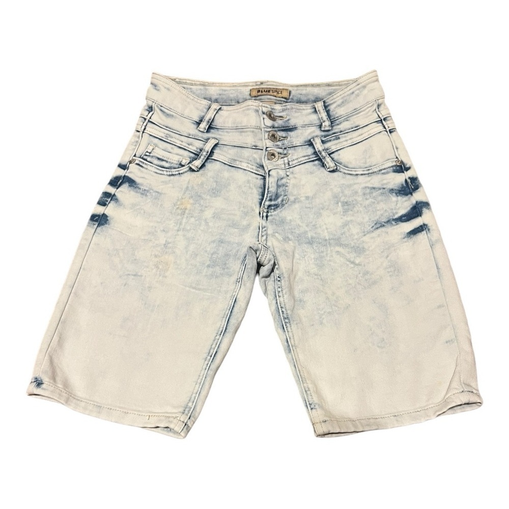 Blue spice white wash long Jean shorts stretchy size 7